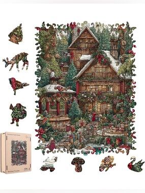 Meatrn Christmas Forest House Wooden Puzzle - L NEW